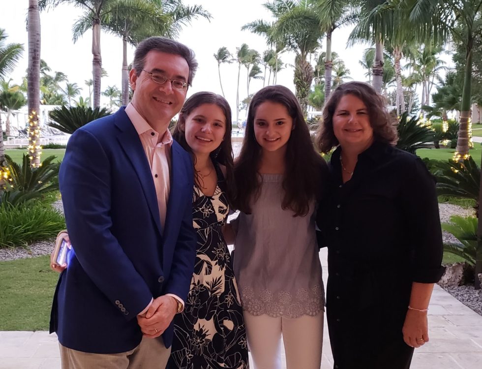 Photo: (L-R) Pierre and his family, daughters Sophia and Isabella, and wife Mary Rosser.